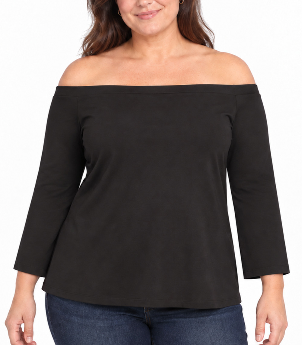 Tuckernuck Miranda Top XXXL Black Off Shoulder Bell Sleeve Stretch Knit Blouse